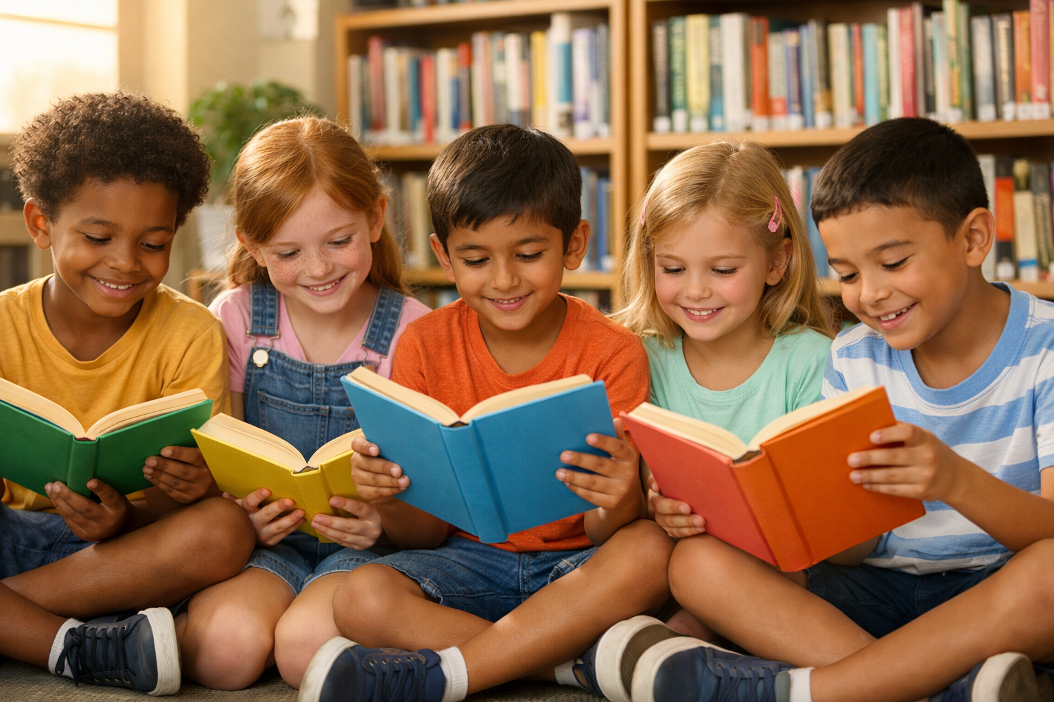 Çocuklar birlikte kitap okuyor